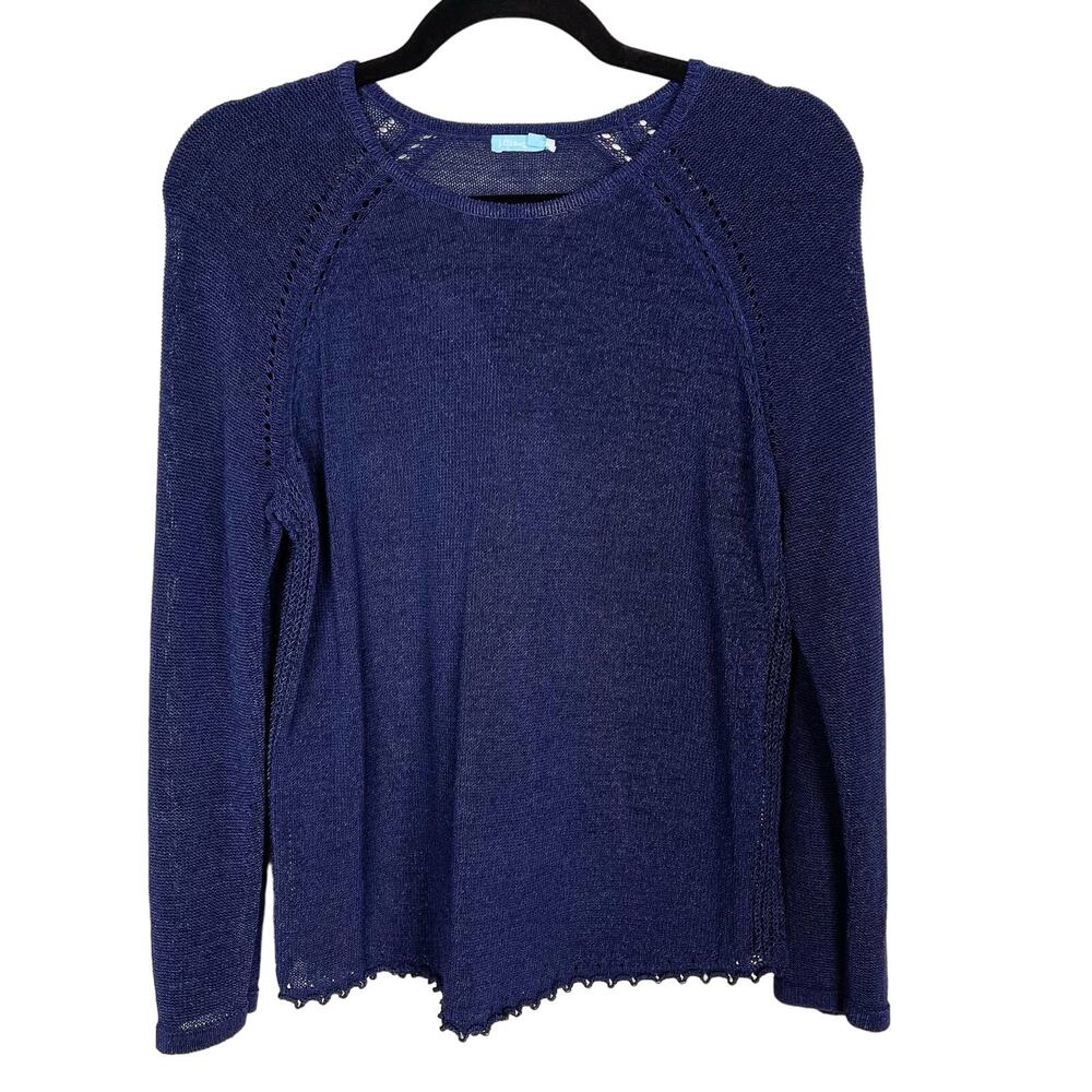 J McLaughlin Medium M Blue Loop Stitch Raglan Long Sleeve Sweater Cotton Blend